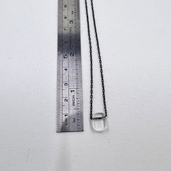 NWT - Nine West - Clear Glass Square Pendant 16” Black 925 Chain w/ Hook Closure - Picture 6 of 7